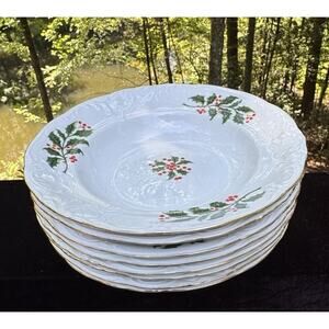 Vintage Royal Kent Christmas Holiday Holly Poland 8” Soup Cereal Bowls Set Of 8